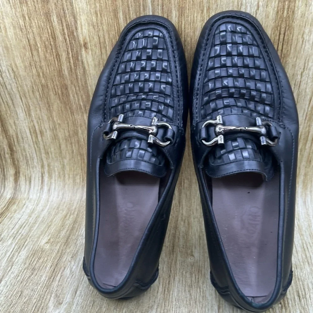 Salvatore Ferragamo Parigi Woven Loafers Men's Size 9 3E Black Gancini Driving